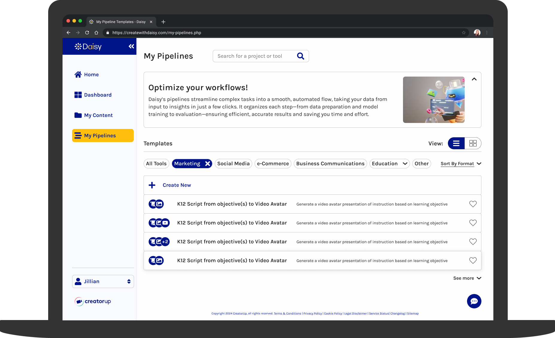 Daisy My Pipelines Mockup