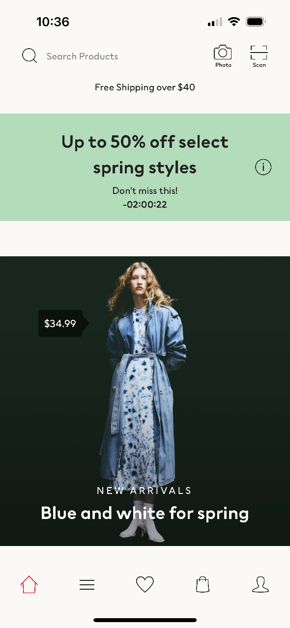 H&M App Home Screen